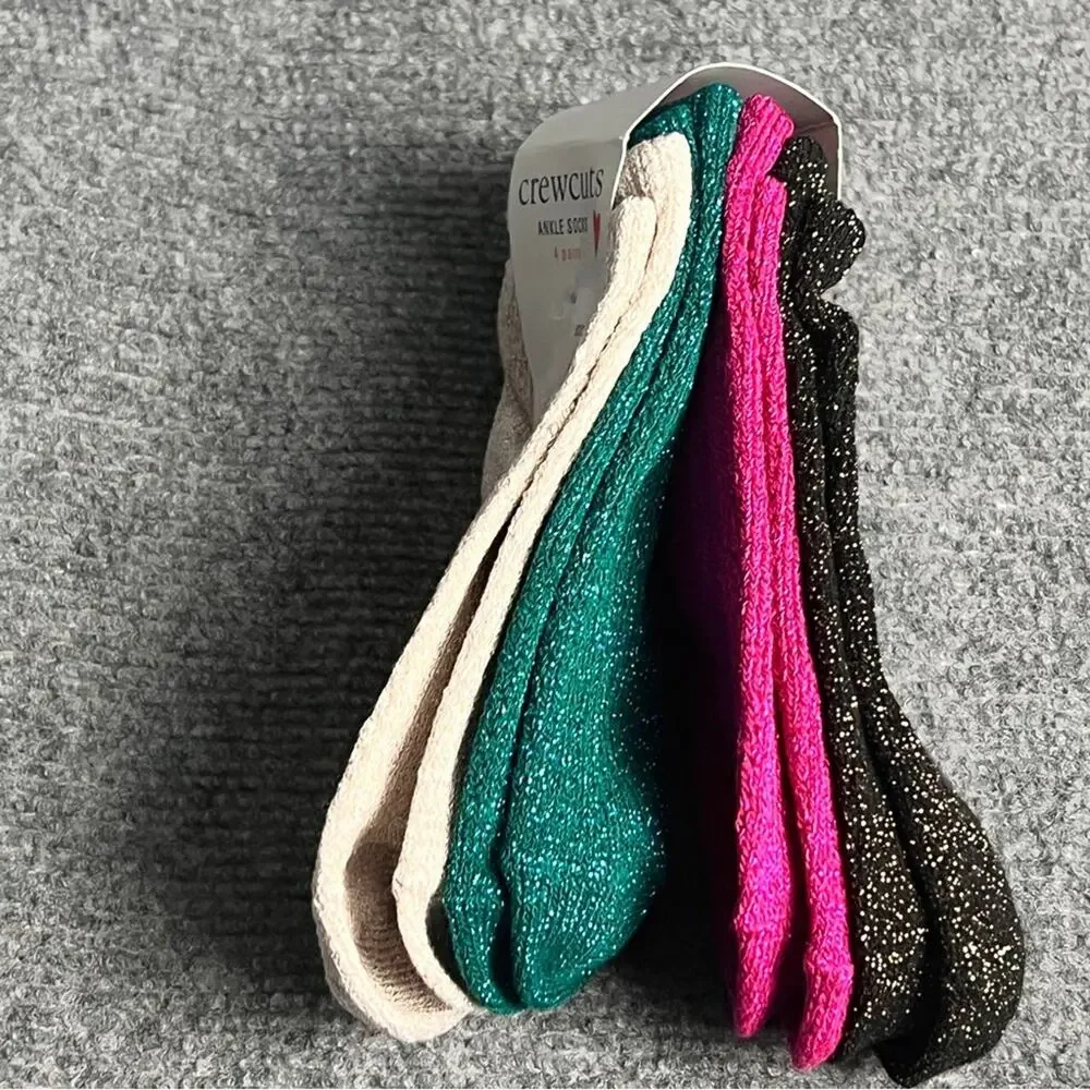 Crewcuts Girls Multi-pack Assorted Four Pairs Ankle  Socks Accessories  Sz L